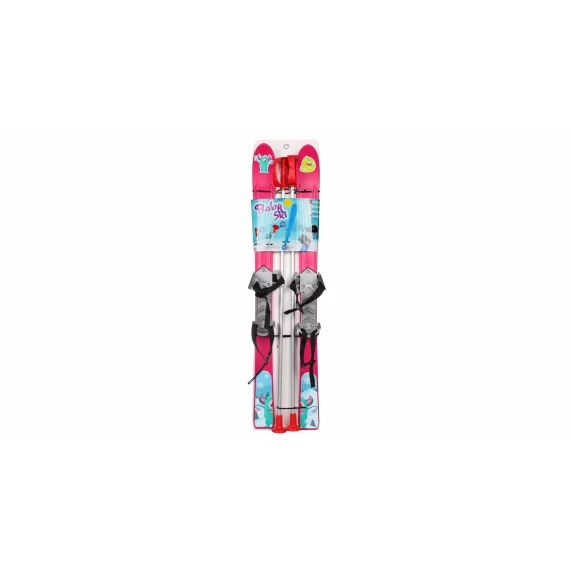 Baby schiuri de plastic pentru copii de 70cm cu bete, roz