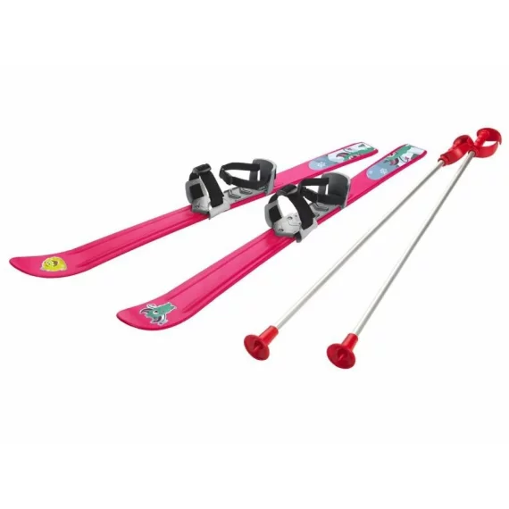 Baby schiuri de plastic pentru copii de 90 cm cu bete, roz