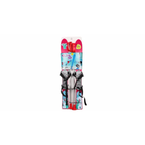 Baby schiuri de plastic pentru copii de 90 cm cu bete, roz