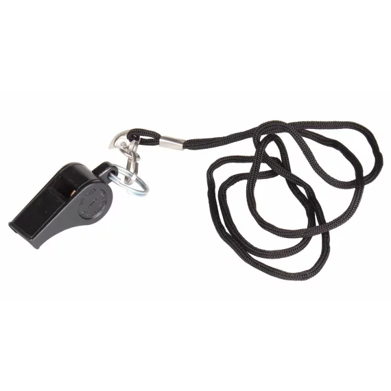 Black Plus plastic whistle with cord