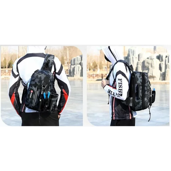 Rucsac pentru pescuit Merco Fisherman, negru-gri camuflaj