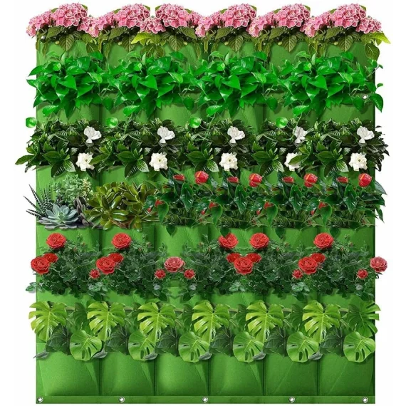 Ghiveci de plantare pentru perete, verde cu 18  buzunare