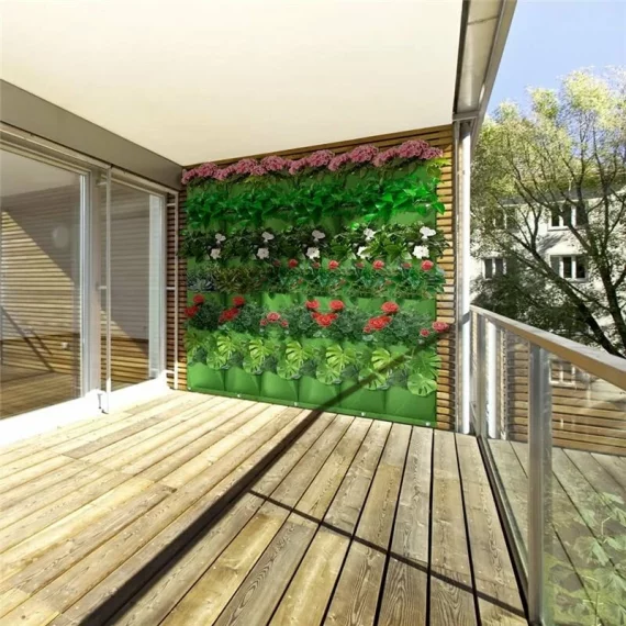 Ghiveci de plantare pentru perete, verde cu 18  buzunare