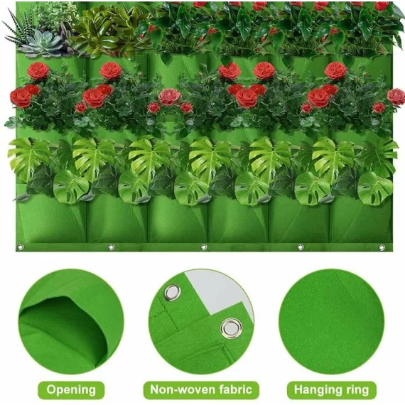 Ghiveci de plantare pentru perete, verde cu 18  buzunare