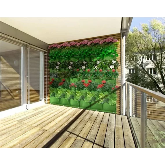 Ghiveci de plantare pentru perete, verde cu 25 de buzunare