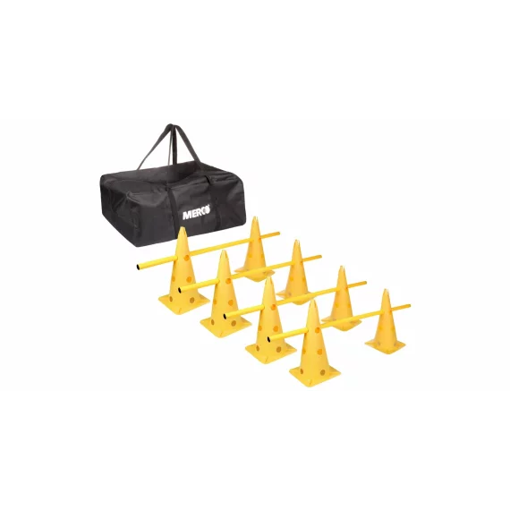Kit antrenament agilitate Jump 4HS38, contine 8x conuri cu inaltimea de 38cm, 4x bete 100cm
