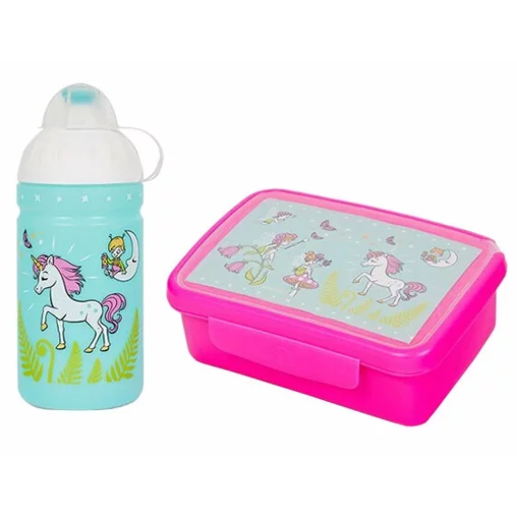 Set bidon si cutie gustare Unicorn si zane