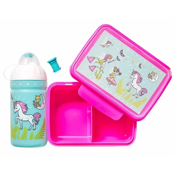 Set bidon si cutie gustare Unicorn si zane