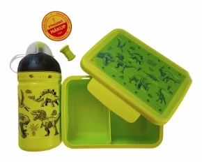 Stica de apa si cutie de mancare, cu motiv de dinozaur
