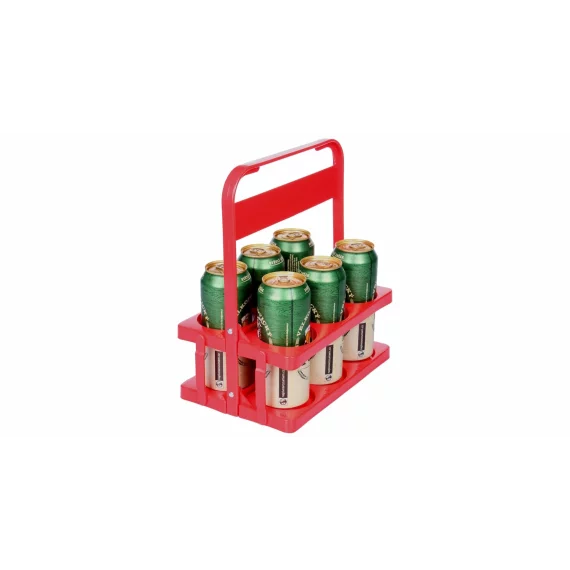 Suport pliabil transport bere, diametrul maxim de 7 cm, Merco Beer Holder 6, rosu