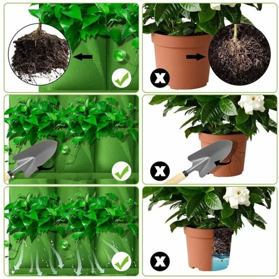 Vertical Grow Bag 4 sac de plantare pentru perete, verde
