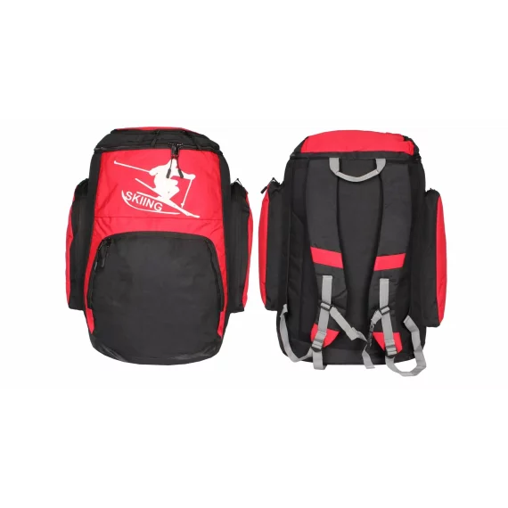 Rucsac pentru clapari si casca Skiboot Bag, negru-rosu