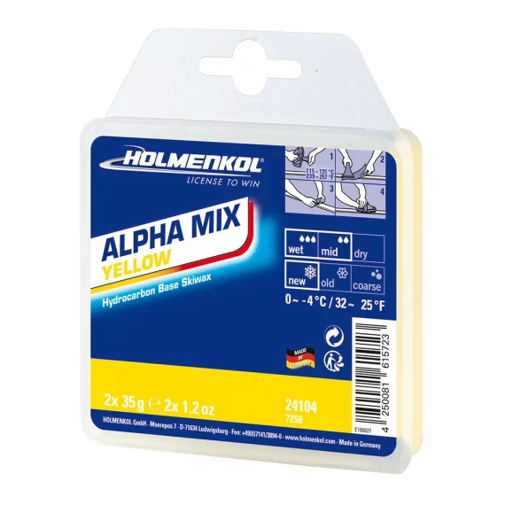 Ceara solida Holmenkol Alphamix YELLOW, temperatura zapada 0 si -4 grade C, 2x 35g