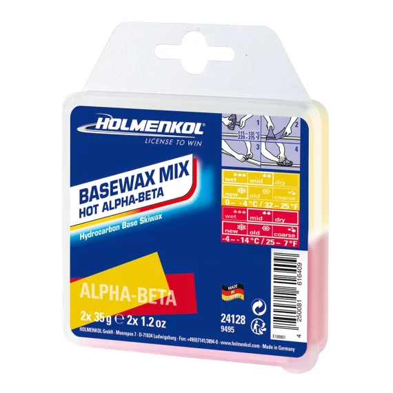 Ceara solida Holmenkol Basewax Mix HOT ALPHA-BETA, temperatura zapada 0 si -14 grade C, 2x 35g