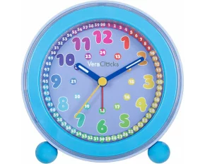 Ceas analog silentios de masa pentru copii, VeraClocks Children, pentru invatare ceas, iluminat, alarma, inaltime 11,5 cm, culoare albastru