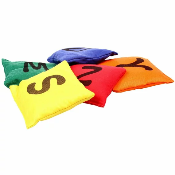 Set 26 saculeti didactici, Merco Bean Alphabet, umplutura cu bile de cauciuc, multicolor