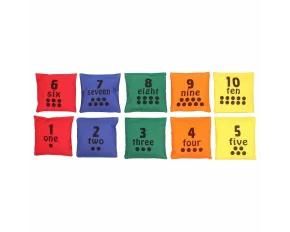 Set 10 saculeti didactici, Merco Bean Number, umplutura cu bile de cauciuc, multicolor