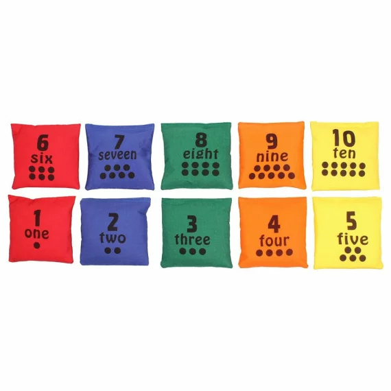 Set 10 saculeti didactici, Merco Bean Number, umplutura cu bile de cauciuc, multicolor