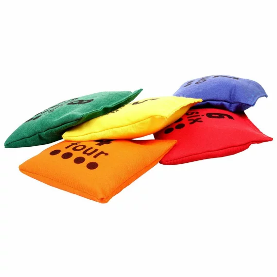 Set 10 saculeti didactici, Merco Bean Number, umplutura cu bile de cauciuc, multicolor