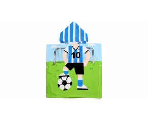 Prosop poncho cu gluga pentru copii, model fotbalist, 60 x 60 cm