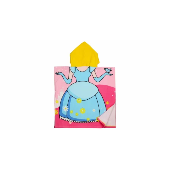 Prosop poncho cu gluga pentru copii, model printesa, 60 x 60 cm