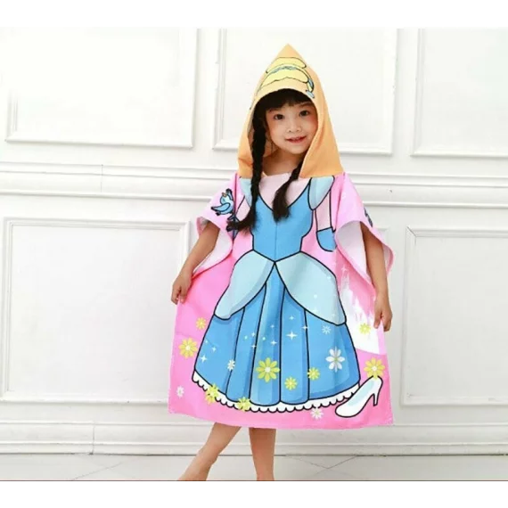 Prosop poncho cu gluga pentru copii, model printesa, 60 x 60 cm