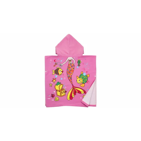 Prosop poncho cu gluga pentru copii, model sirena, 60 x 60 cm