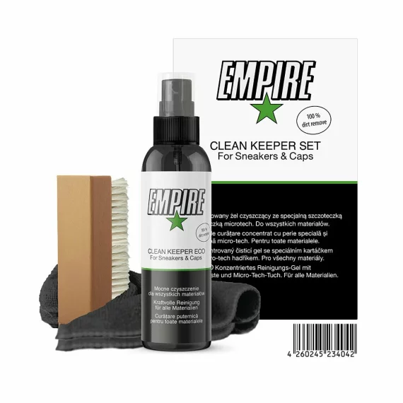 Kit solutie curatare incaltaminte si accesorii Empire Cleaning Set ECO, 150ml, include perie si laveta pentru curatare