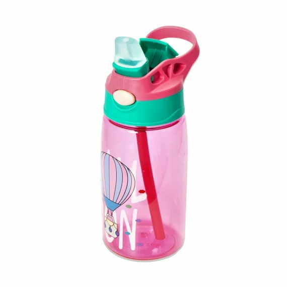 Sticla pentru apa, Copii 3E CHOICE Baby 500ml cu pai, capac Flip-Top si manere – Rezistenta, usor de folosit, fara BPA, culoare roz