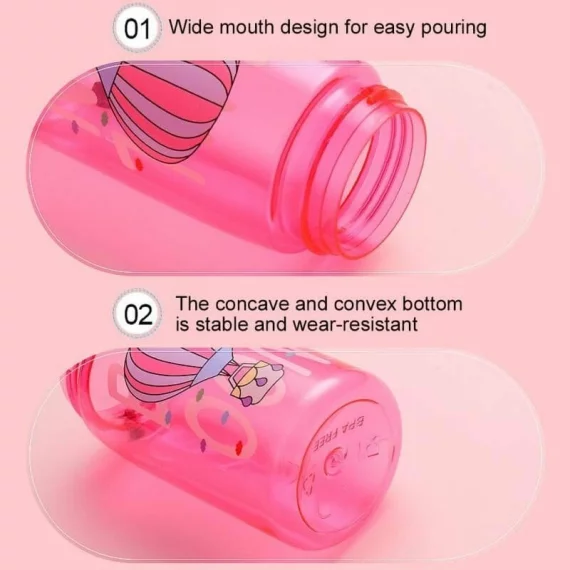 Sticla pentru apa, Copii 3E CHOICE Baby 500ml cu pai, capac Flip-Top si manere – Rezistenta, usor de folosit, fara BPA, culoare roz
