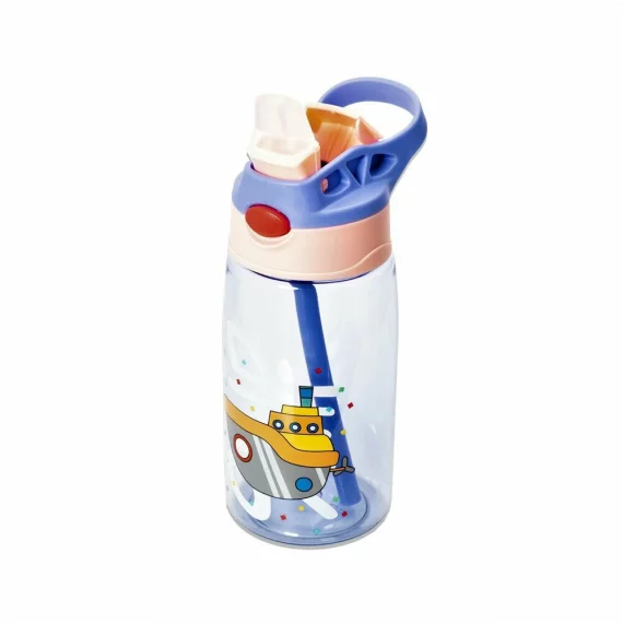 Sticla pentru apa, Copii 3E CHOICE Baby 500ml cu pai, capac Flip-Top si manere – Rezistenta, usor de folosit, fara BPA, culoare albastru