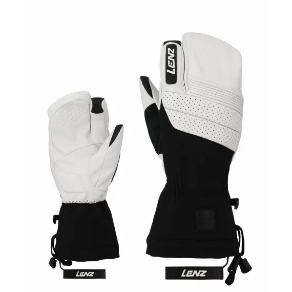 Manusi schi din piele, pentru barbati, Lenz Think About Ski Glove Lobster, alb