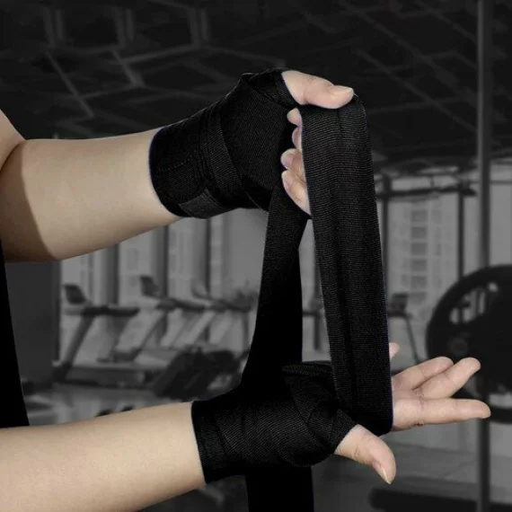 Set 2 fase pentru box, Trizand Boxing Bandages 4m, culoare negru