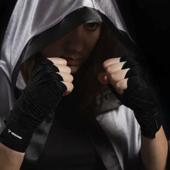 Set 2 fase pentru box, Trizand Boxing Bandages 4m, culoare negru