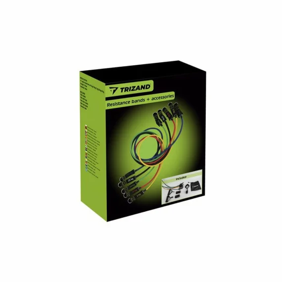 Set 5 benzi pentru fitness, Trizand Exercises Band, include saculet transport si accesorii