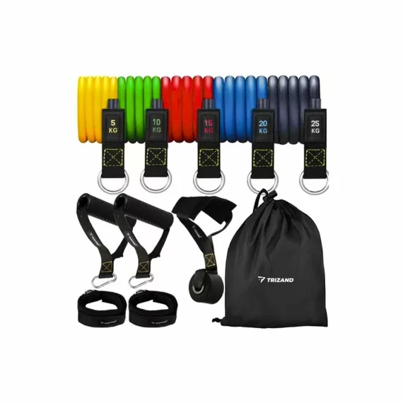 Set 5 benzi pentru fitness, Trizand Exercises Band, include saculet transport si accesorii