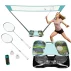 Set complet de badminton pliabil, Trizand Badminton in case, include 2 rachete, 2 fluturasi fileu si suport, geanta de transport