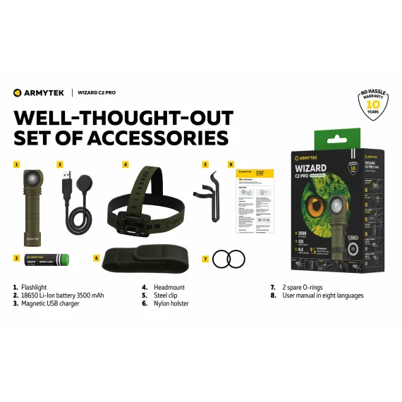 Lanterna multifunctionala Armytek Wizard C2 Pro Magnet USB Olive, 2500 lumeni - lumina alba