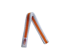 Centura din bumbac pentru kimono, Top Budo, lungime 220 cm, culoare alb-portocaliu-alb