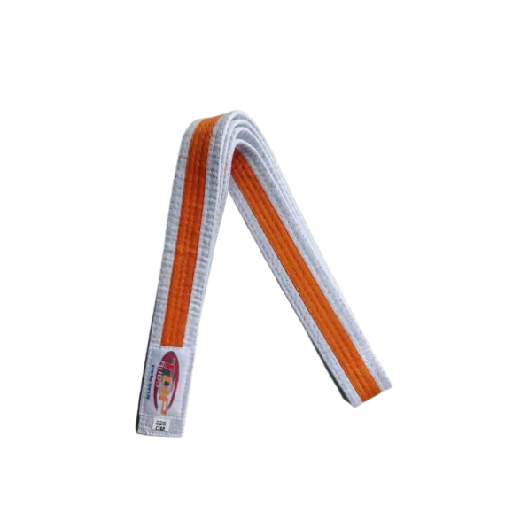 Centura din bumbac pentru kimono, Top Budo, lungime 220 cm, culoare alb-portocaliu-alb