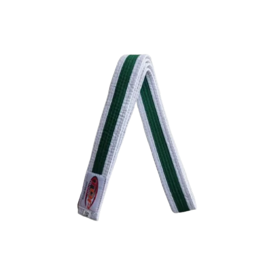 Centura din bumbac pentru kimono, Top Budo, lungime 220 cm, culoare alb-verde-alb