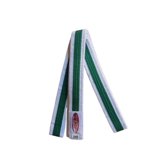 Centura din bumbac pentru kimono, Top Budo, lungime 240 cm, culoare alb-verde-alb