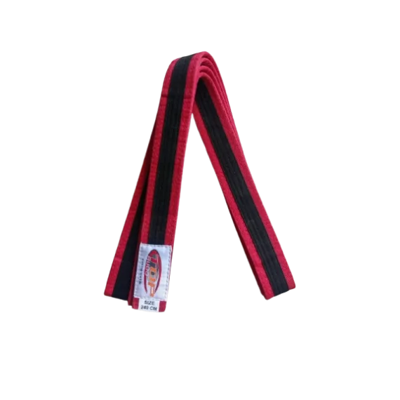 Centura din bumbac pentru kimono, Top Budo, lungime 240 cm, culoare rosu-negru-rosu