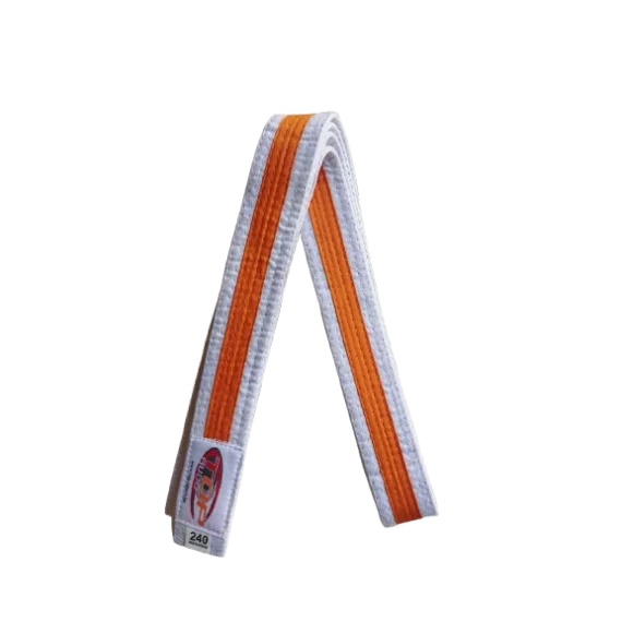 Centura din bumbac pentru kimono, Top Budo, lungime 240 cm, culoare alb-portocaliu-alb