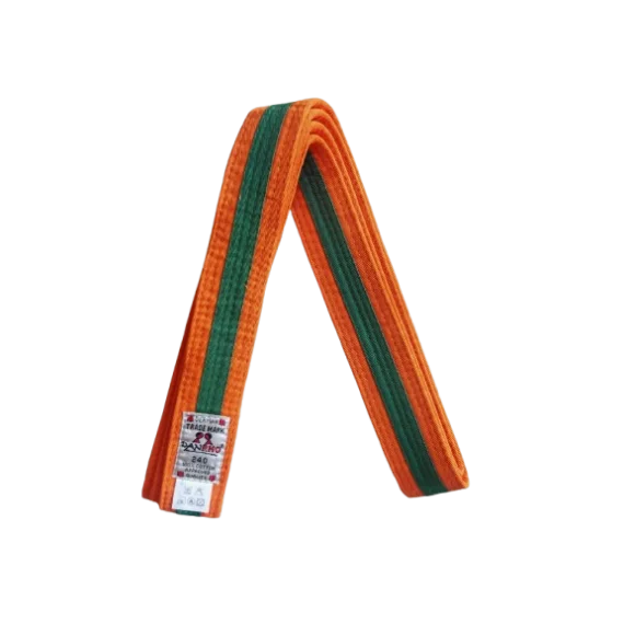 Centura din bumbac pentru kimono, Top Budo, lungime 240 cm, culoare portocaliu-verde-portocaliu