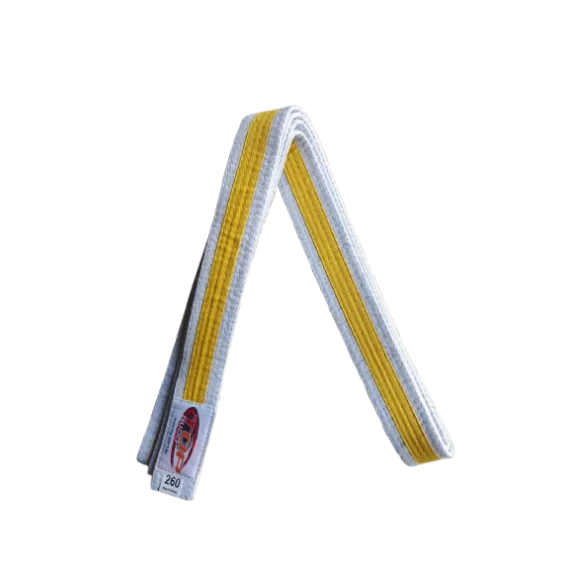 Centura din bumbac pentru kimono, Top Budo, lungime 260 cm, culoare alb-galben-alb