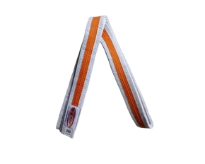 Centura din bumbac pentru kimono, Top Budo, lungime 260 cm, culoare alb-portocaliu-alb