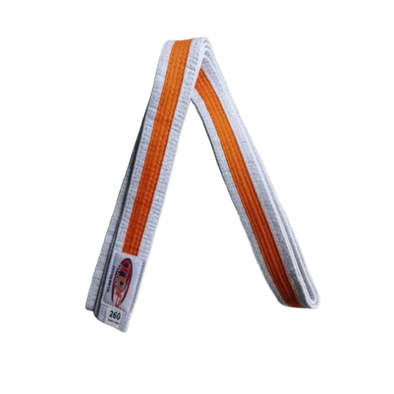 Centura din bumbac pentru kimono, Top Budo, lungime 260 cm, culoare alb-portocaliu-alb