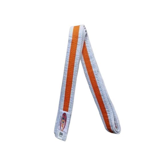 Centura din bumbac pentru kimono, Top Budo, lungime 280 cm, culoare alb-portocaliu-alb