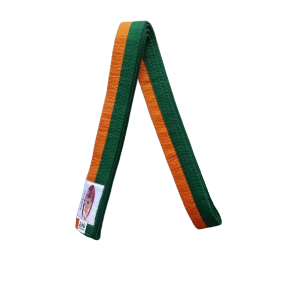Centura din bumbac pentru kimono, Top Budo, lungime 280 cm, culoare portocaliu-verde